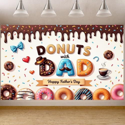 Happy Father's Day Banner - Donuts with Dad Backdrop 70.8x43.3in