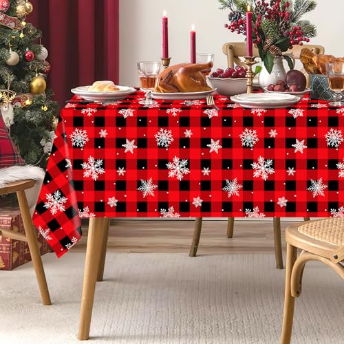 Christmas Buffalo Plaid Snowflake Tablecloth Set - Red & Black, 3 Pack
