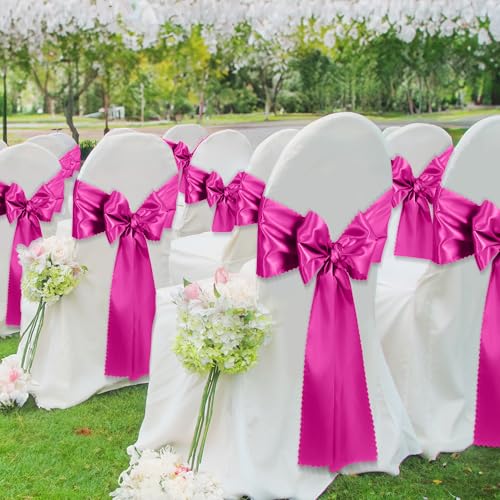 VACVELT Hot Pink Satin Table Runner 12x72 Inch 2 Pack Scalloped Edge
