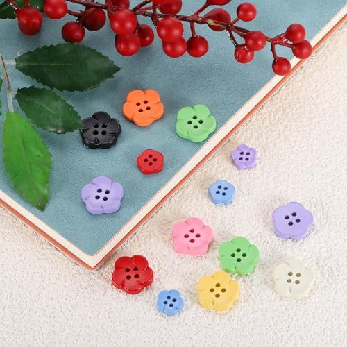 HARFINGTON 50pcs Orange Flower Resin Sewing Buttons 7/16 Inch 4 Hole