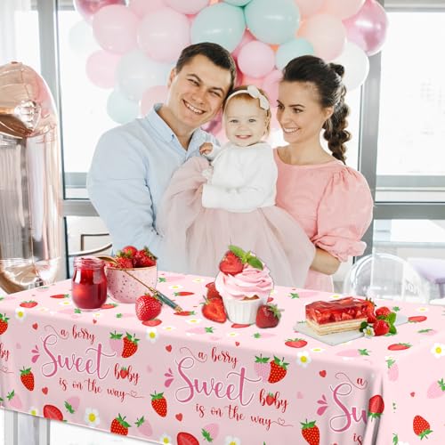 Strawberry Baby Shower Tablecloth Set - 3 Pack, 108x54in