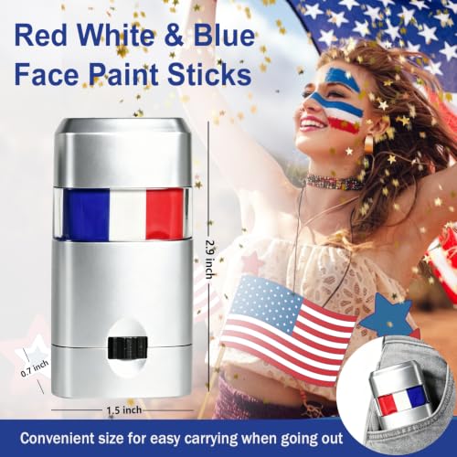 Qawnfy 3Pcs Red White and Blue Face Body Paint Stick, Sweatproof Eye Black