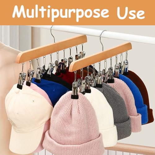 Walnut Brown 4-Pack Wooden Hat Hangers for Closet Display & Storage