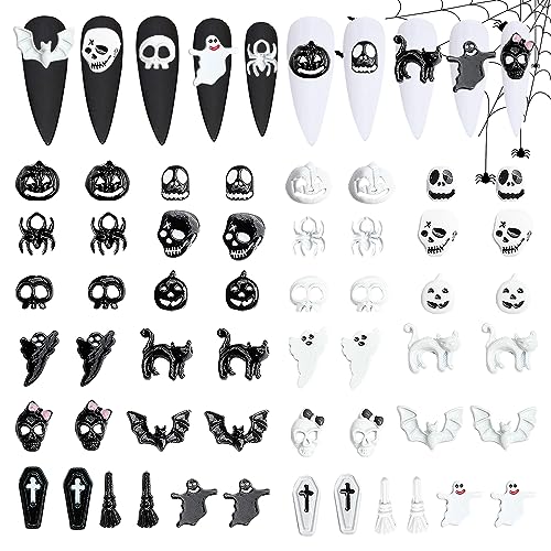 52 Pcs 3D Halloween Nail Art Charms Alloy Pumpkin Spider Skull Jewelry