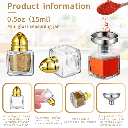 Mini Glass Salt and Pepper Shakers Set with Gold Tops - 0.5 oz