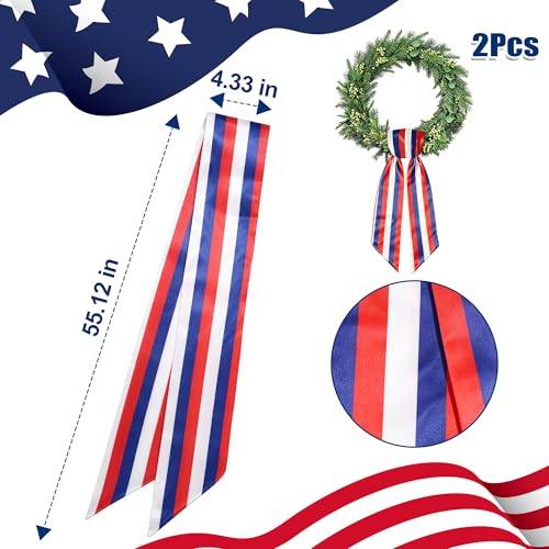 Patriotic Wreath Sash Set - 4th of July Red White Blue Ribbons