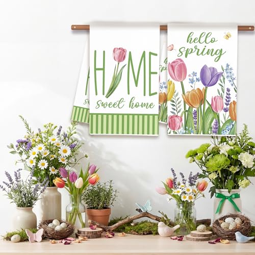 Spring Tulips Kitchen Towels Set of 2 - 18x26 Inch Decorative Dish Towels