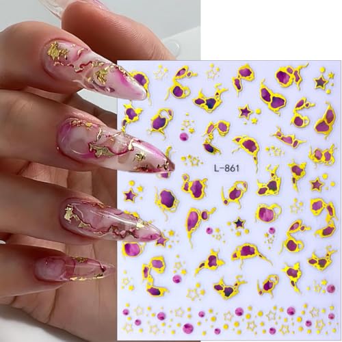 Sutaozhi 6 Sheets French Marble Nail Art Stickers 3D Gold Decals