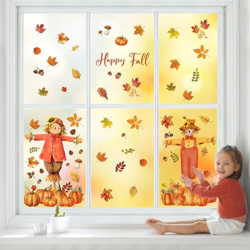 Thanksgiving Pumpkin & Maple Leaves Window Clings - 9 Sheets