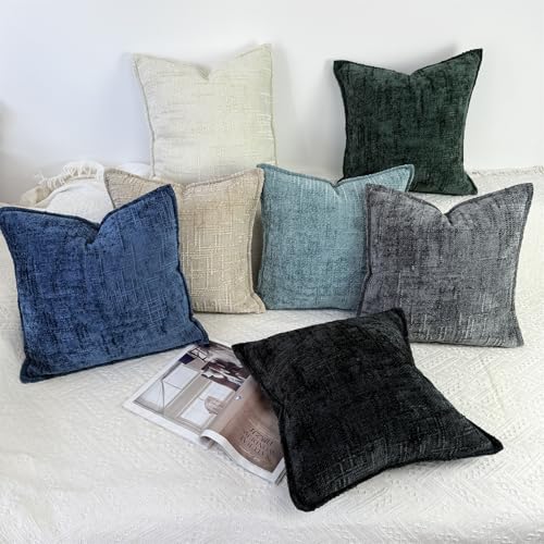 Teal Chenille Throw Pillow Covers Set of 2 - 16x16 Decorative Cushions