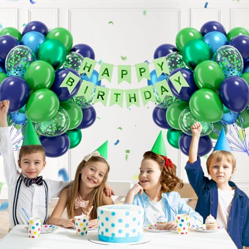 Metallic Blue Green Balloons Set - 60pcs 12inch & 10inch