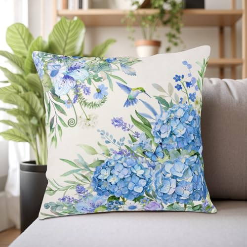 Spring Blue Hydrangea Floral Throw Pillow Covers 22x22 (Set of 2)