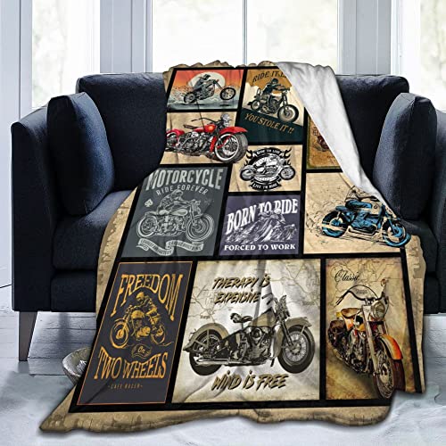 Motorcycle Throw Blanket for Men, Soft Flannel Fleece 50x40 Inches