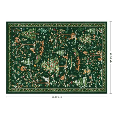 LIVEBOX Christmas 5x7 Green Area Rug - Holiday Tree & Santa Print, Washable Non-Slip Home Decor