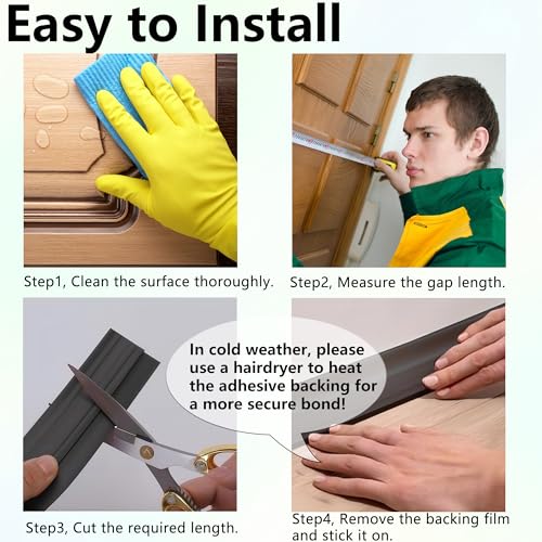 DOHUG 39-Inch Adhesive Door Draft Stopper - Weatherproof Door Sweep (Black)