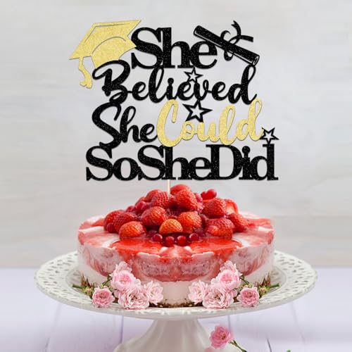 She Believed She Could So She Did 2026 Graduation Cake Topper Black