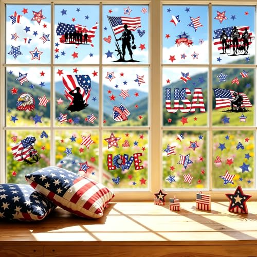 Patriotic Memorial Day Window Clings - 141 Pcs Removable Decals
