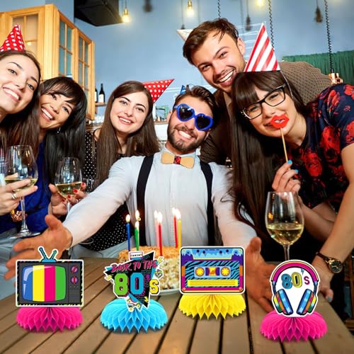 80s Retro Style Honeycomb Table Centerpieces - 10 Pcs Party Decorations