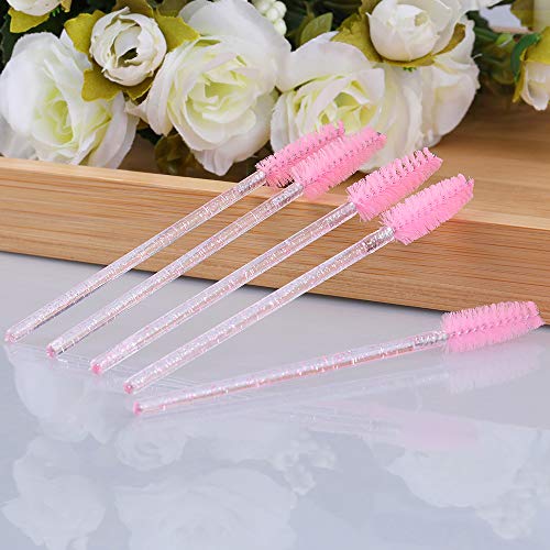 G2PLUS 100PCS Disposable Eyelash Mascara Brushes with Pink Crystal Handles