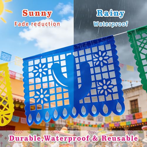 18FT Mexican Fiesta Banner - Waterproof Papel Picado Decor