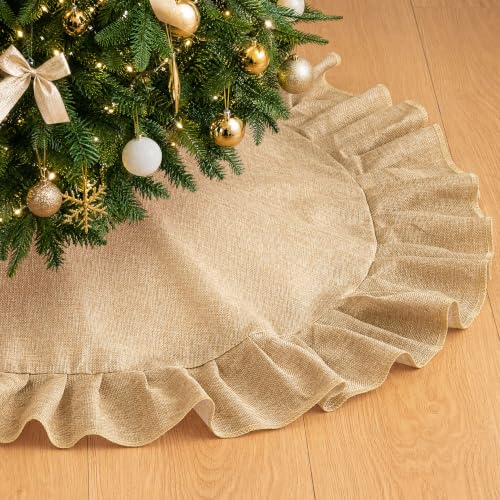 Burlap Christmas Tree Skirt 24 Inch with Ruffle Edge - Small Linen Holiday Decor (Variation of THIS listing: Burlap / 24 Inch)