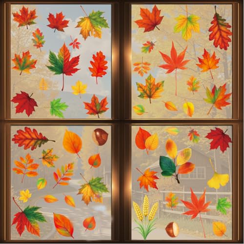 Thanksgiving Window Clings - 6 Sheets Autumn Maple Leaf Decor