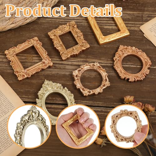 12 Mini Gold Picture Frames Set - Vintage Baroque Resin Photo Frames