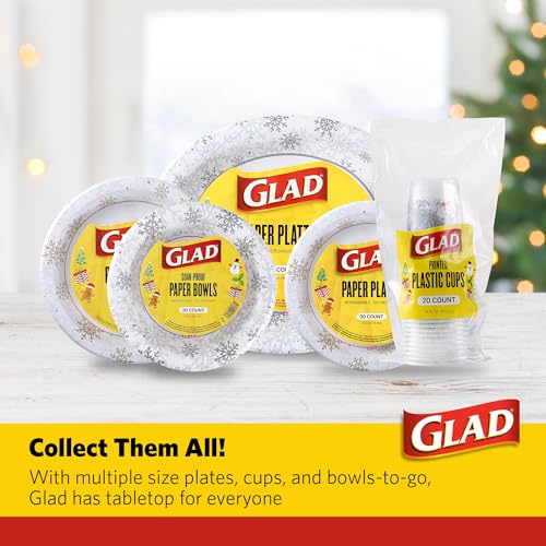 Glad Holiday Snowflake Disposable Paper Bowls, 12 Oz, 20 Count