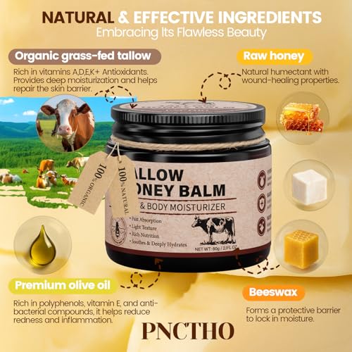 Pnctho Tallow and Honey Balm - Grass-Fed Beef Tallow Moisturizer 2.1 oz