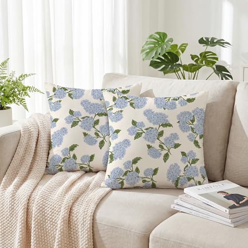 Hexagram Blue Floral Throw Pillow Covers 18x18 (Pack of 2)