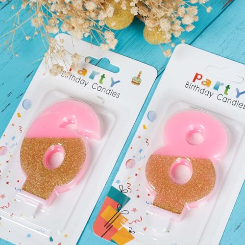 Hongplus Pink Glitter Number 2 Birthday Candle for Cake Topper Decoration