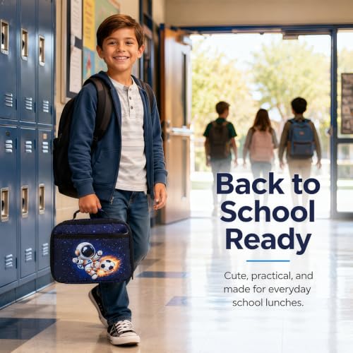 LEDAOU Astronaut Insulated Lunch Box for Kids - Reusable Lunch Bag