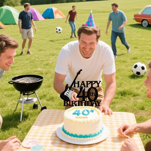 Guitar Happy 40th Birthday Cake Topper | Rock Party Decoration