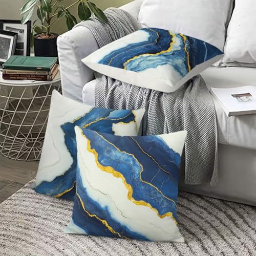 Navy Blue Marble Throw Pillow Covers - Set of 4 (18x18 in)