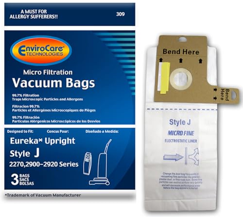 EnviroCare Replacement Micro Filtration Vacuum Bags for Eureka J Uprights - 3 Pack