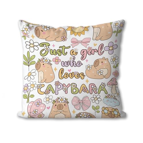 Capybara Motivational Throw Pillow Cover 18x18, Soft Kids Bedroom Decor