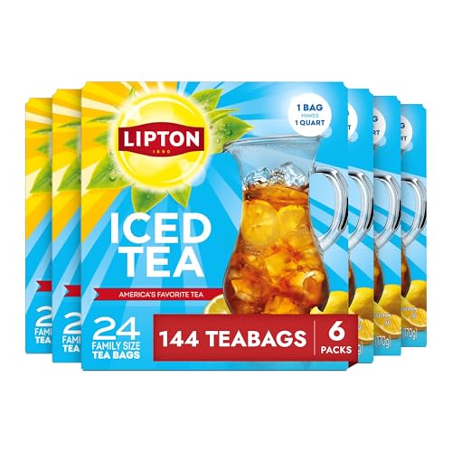 Lipton Family Size Unsweetened Iced Tea Bags, 144 Ct (Pack of 6)