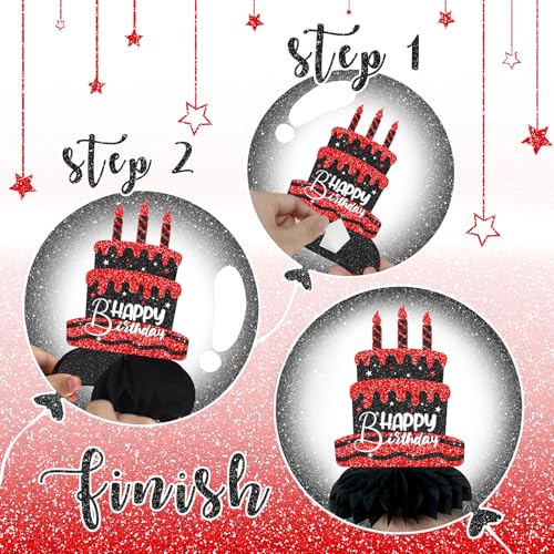 Celee Black and Red Birthday Decorations 12PCS Honeycomb Table Centerpieces - Elegant Adult Party Supplies