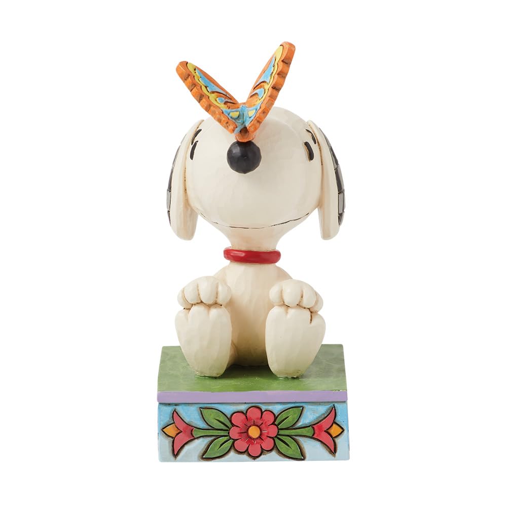 Enesco Peanuts by Jim Shore Collection Snoopy Balancing Butterfly on Nose Figurine- Stone Resin Hand Crafted Painted Collectible Peanuts Snoopy Figurines Home Decor Statue, 4.41 Inch