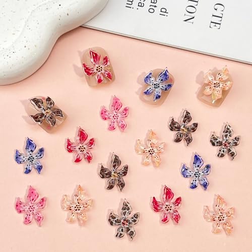 3D Flower Nail Charms Hibiscus Floral Gems for Acrylic Nails 60PCS