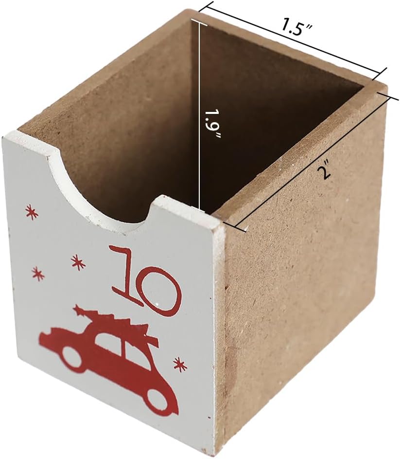 Skiennix Christmas Wooden Advent Calendar - LED Lighting, Red Snowman & Santa Design, 24 Drawers for Holiday Countdown
