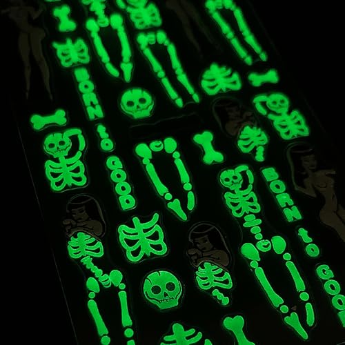 TailaiMei Glow in the Dark Halloween Nail Stickers Skeleton Bones Decals