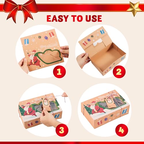 12 Pack Christmas Cookie Gift Boxes with Window - Festive Bakery Pastry Containers