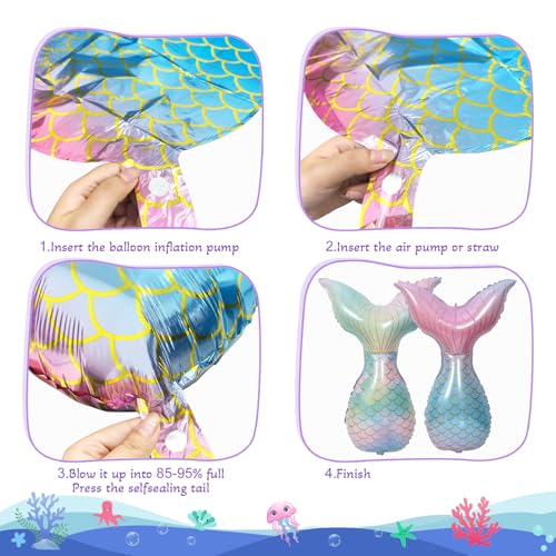 Mermaid Birthday Decorations 40 Inch Giant 4 Years Old Foil Balloons
