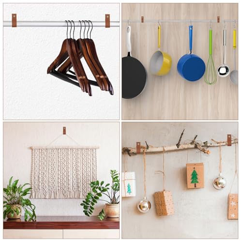 6 Pcs Brown PU Leather Wall Hooks - Boho Style Hanging Straps for Towels