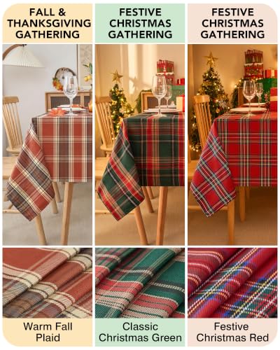 Forest Green Rectangular Christmas Tartan Tablecloth 60x120 Inch - Rustic Holiday Decor