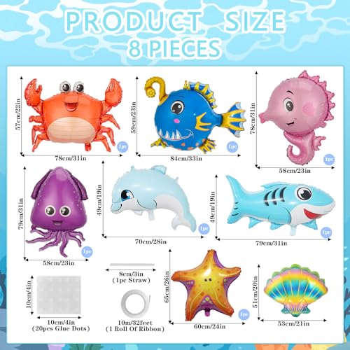 8 Sea Animal Balloons for Ocean Themed Baby Shower Decorations