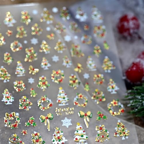 PSBRBAD 5D Embossed Gold Christmas Nail Art Stickers & Decals