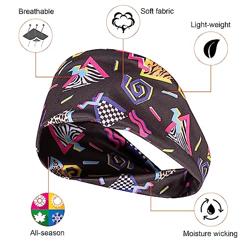 Degpum 80s 90s Retro Wide Headbands 4 Pcs Vintage Sweatbands