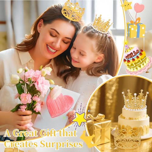 KICOSY Gold Mini Crowns Set - 8 Pcs for Cake & Bouquet Decorations